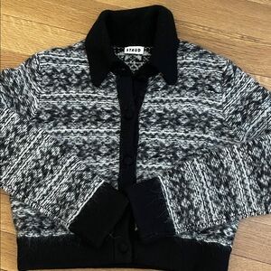 STAUD Gerard Telluride Black & White Marled Knit Cardigan small EUC $400